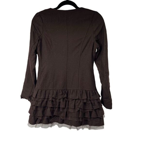 Cecico Brown Wool Blend Ruffle Hem Zip Up Button Closure Sz S Women’s - Picture 2 of 10